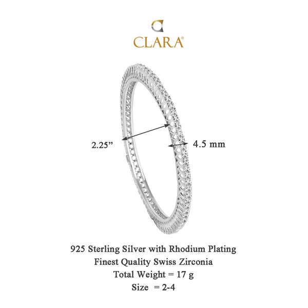 CLARA 925 Sterling Silver Classic Solitaire Bangle Swiss Zirconia, Rhodium Plated Gift for Women and Girls