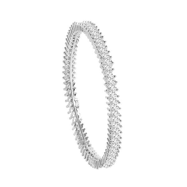 CLARA 925 Sterling Silver Marquise Solitaire Bangle Swiss Zirconia, Rhodium Plated Gift for Women and Girls