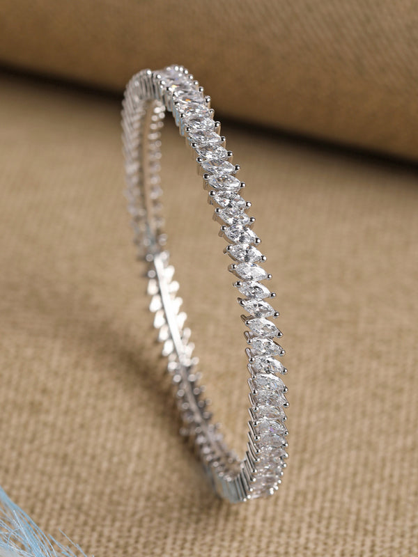 CLARA 925 Sterling Silver Marquise Solitaire Bangle Swiss Zirconia, Rhodium Plated Gift for Women and Girls