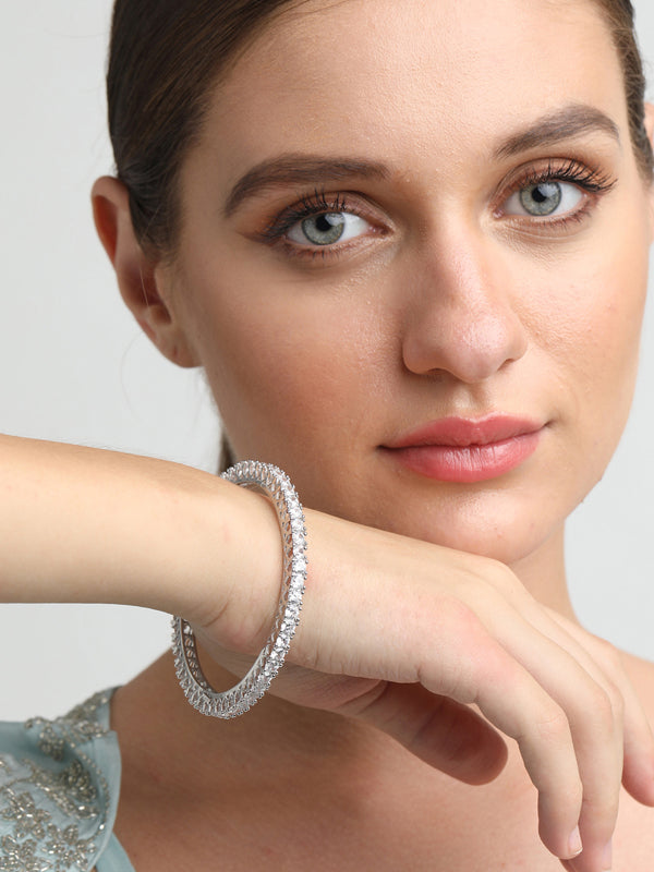 CLARA 925 Sterling Silver Round Solitaire Bangle Swiss Zirconia, Rhodium Plated Gift for Women and Girls