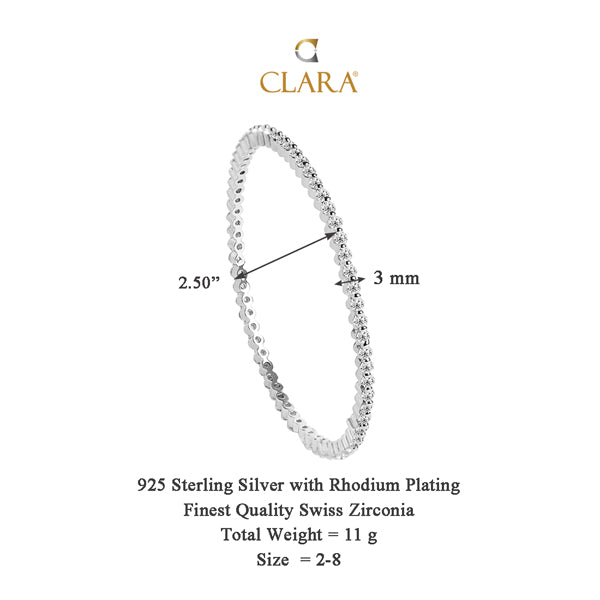 CLARA 925 Sterling Silver Minimal Solitaire Bangle Swiss Zirconia, Rhodium Plated Gift for Women and Girls
