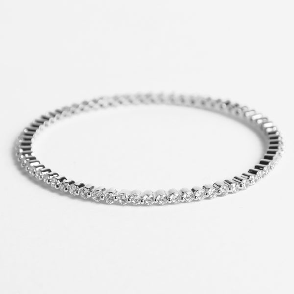 CLARA 925 Sterling Silver Minimal Solitaire Bangle Swiss Zirconia, Rhodium Plated Gift for Women and Girls