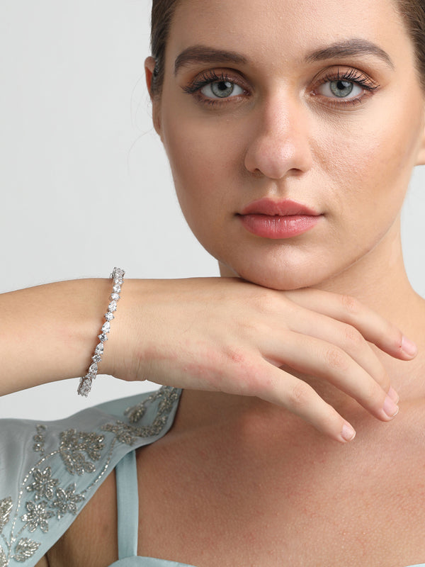 CLARA 925 Sterling Silver Solitaire Bangle Swiss Zirconia Rhodium Plated Gift for Women and Girls