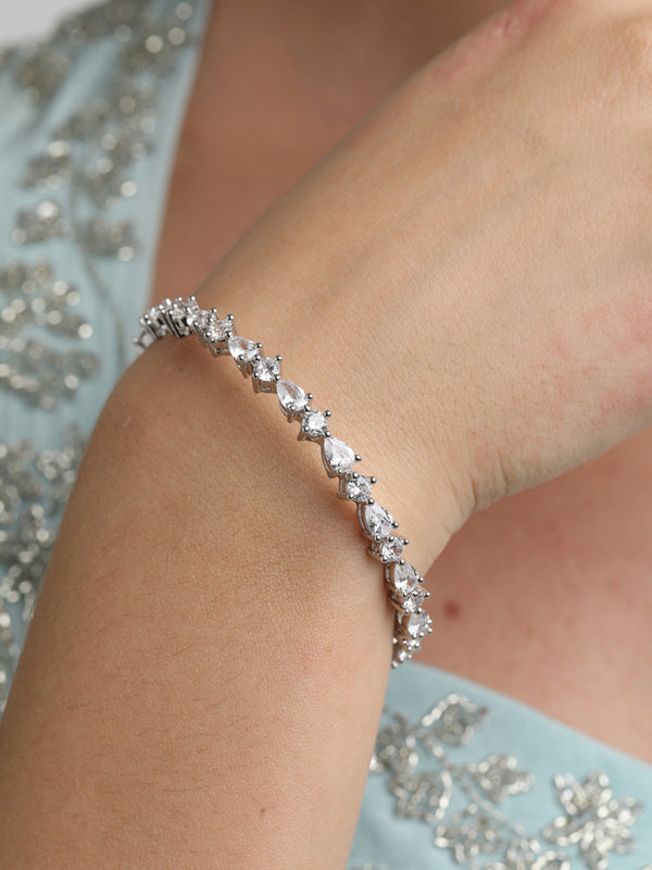CLARA 925 Sterling Silver Solitaire Bangle Swiss Zirconia Rhodium Plated Gift for Women and Girls