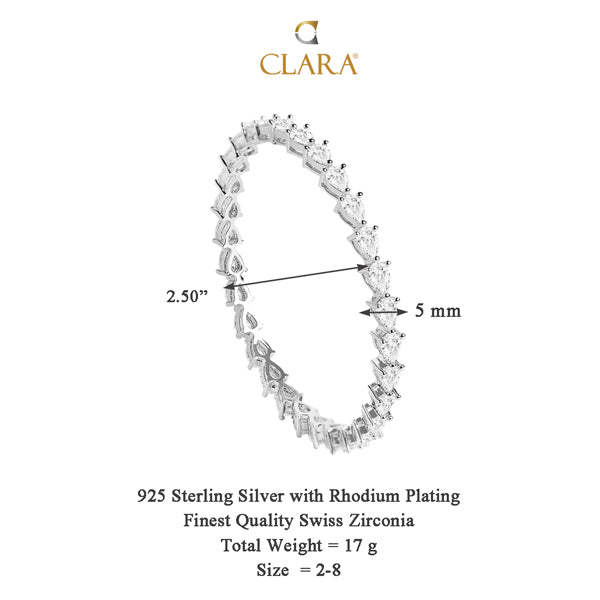 CLARA 925 Sterling Silver Pear Solitaire Bangle Swiss Zirconia Rhodium Plated Gift for Women and Girls