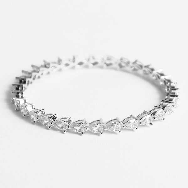 CLARA 925 Sterling Silver Pear Solitaire Bangle Swiss Zirconia Rhodium Plated Gift for Women and Girls