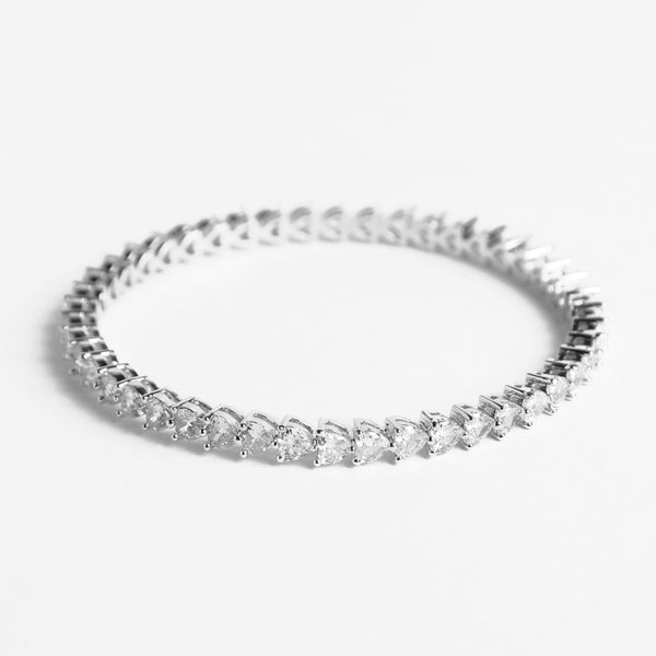 CLARA 925 Sterling Silver Heart Solitaire Bangle Swiss Zirconia, Rhodium Plated Gift for Women and Girls