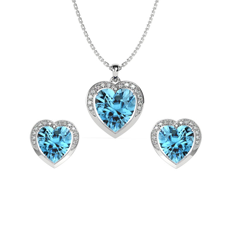 Silver Sky Blue Heart Jewellery Set