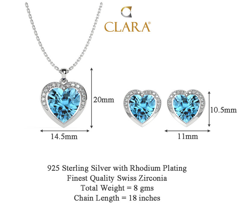 Silver Sky Blue Heart Jewellery Set