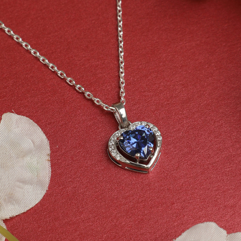 CLARA 925 Sterling Silver Royal Blue Heart Pendant | Rhodium Plated, Swiss Zirconia | Gift for Women & Girls