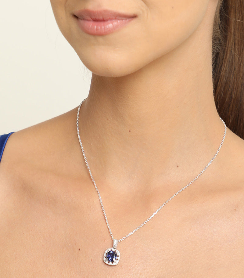 Silver Royal Blue Cushion Pendant