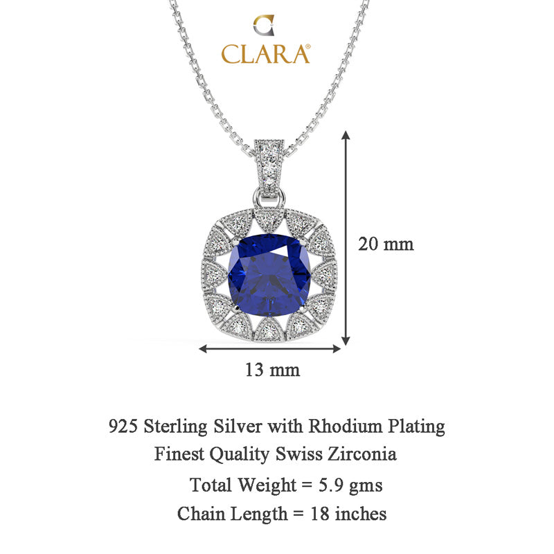 Silver Royal Blue Cushion Pendant