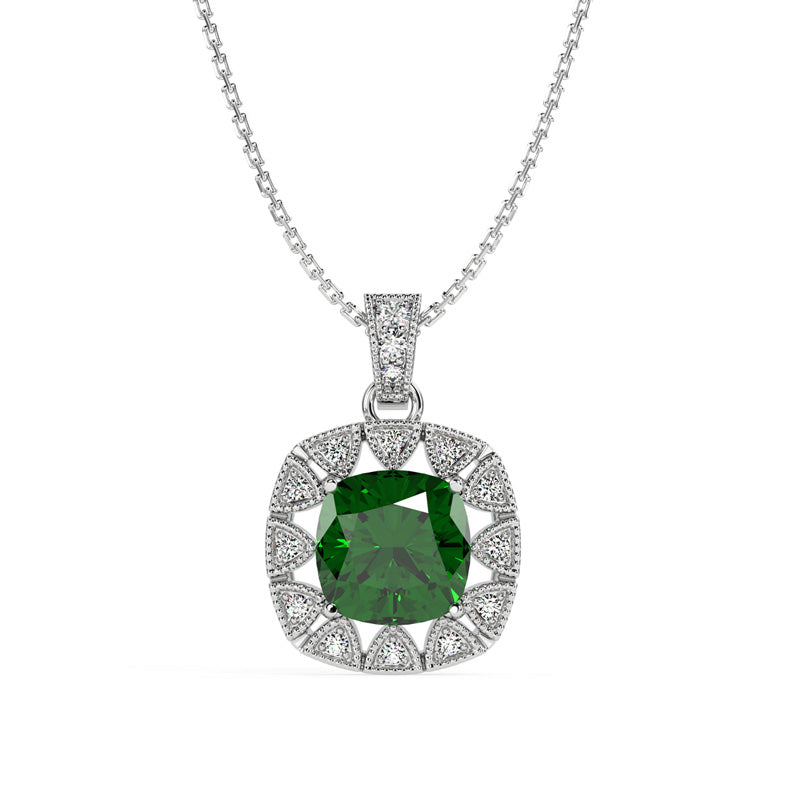 Silver Dark Green Cushion Pendant