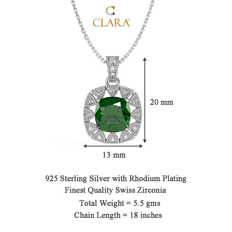 Silver Dark Green Cushion Pendant
