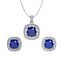 CLARA 925 Sterling Silver Royal Blue Cushion Pendant Earring Chain Jewellery Set Rhodium Plated, Swiss Zirconia Gift for Women & Girls