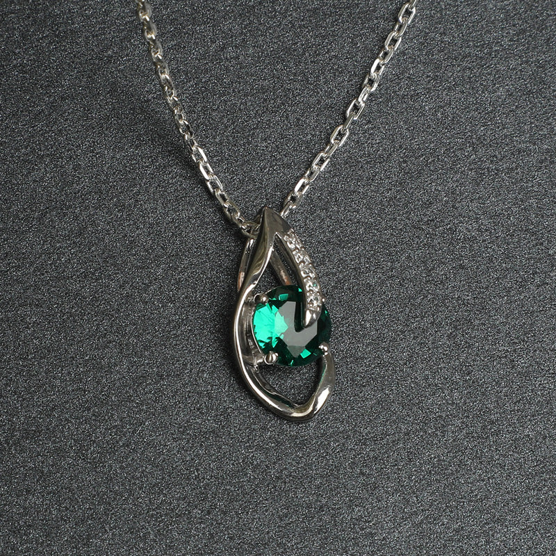 CLARA 925 Sterling Silver Dark Green Eye Pendant | Rhodium Plated, Swiss Zirconia | Gift for Women & Girls