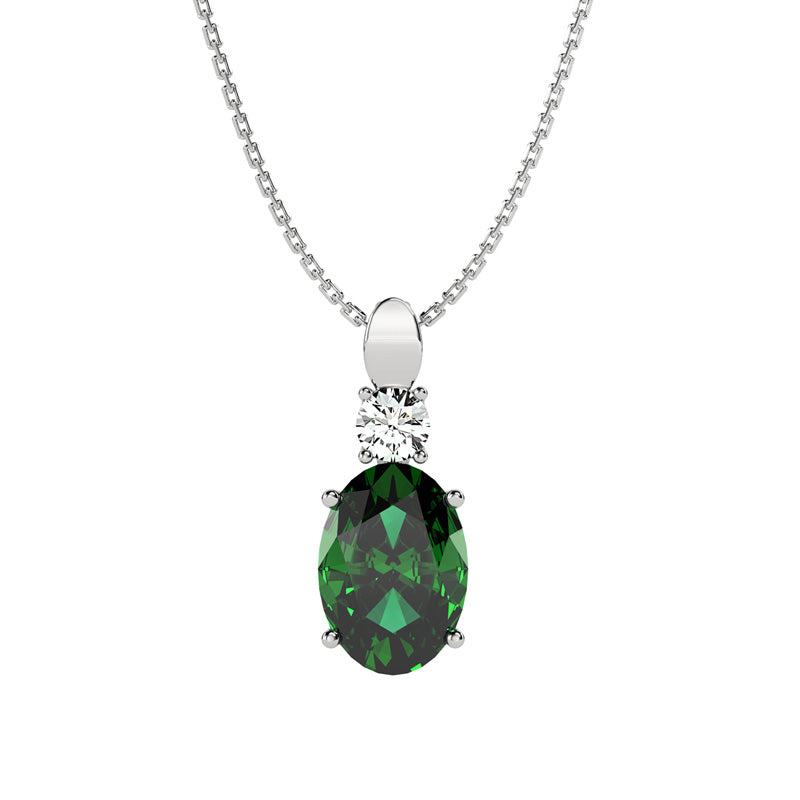 Silver Dark Green Oval Pendant