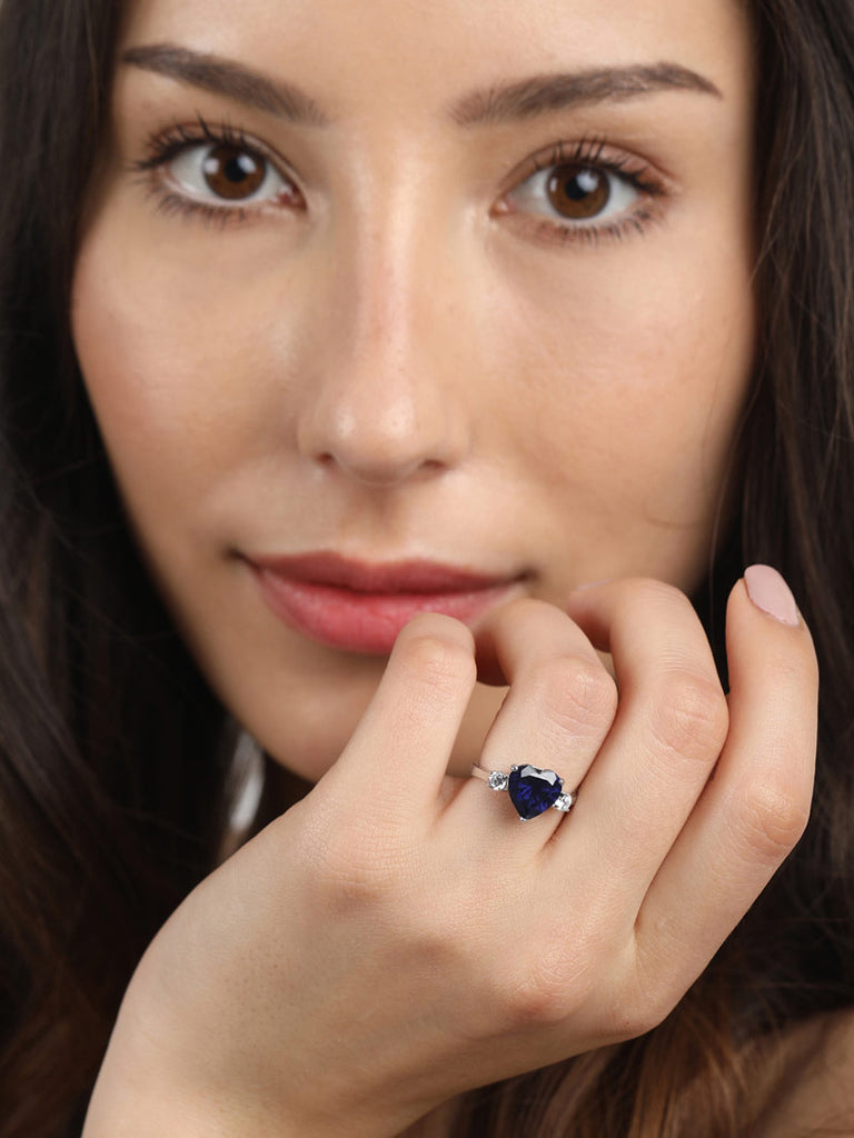 Silver Royal Blue Heart Ring