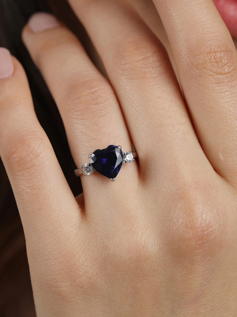 Silver Royal Blue Heart Ring