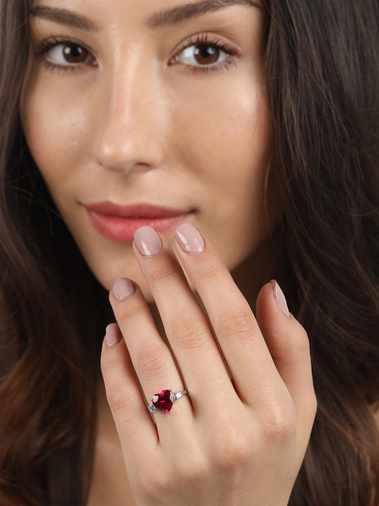 Silver Blood Red Heart Ring