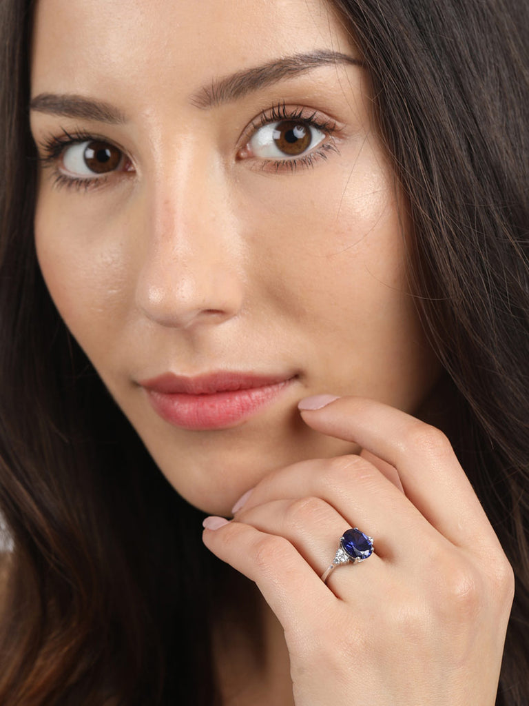 Silver Royal Blue Oval Ring