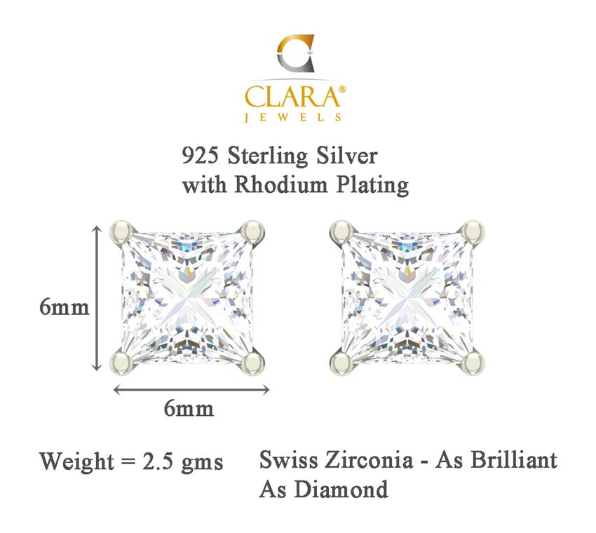 CLARA 925 Sterling Silver Square Mangalsutra Tanmaniya Pendant Earring Jewellery Set with Chain Gift for Women and Girls