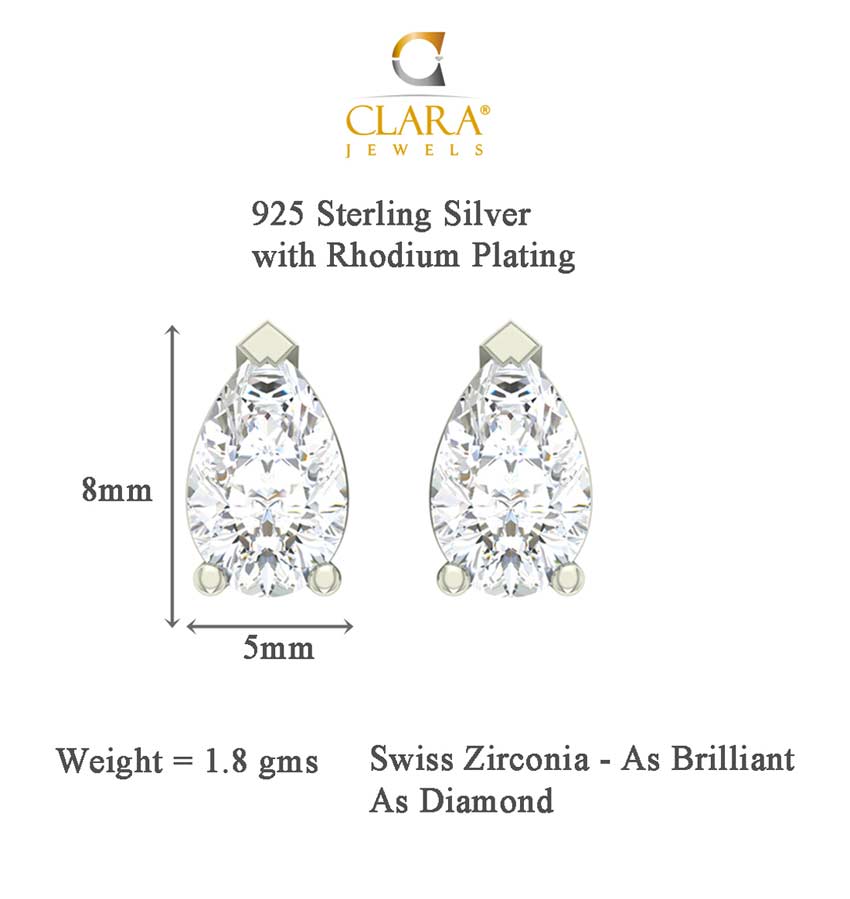 CLARA 925 Sterling Silver Pear Mangalsutra Tanmaniya Pendant Earring Jewellery Set with Chain Gift for Women and Girls