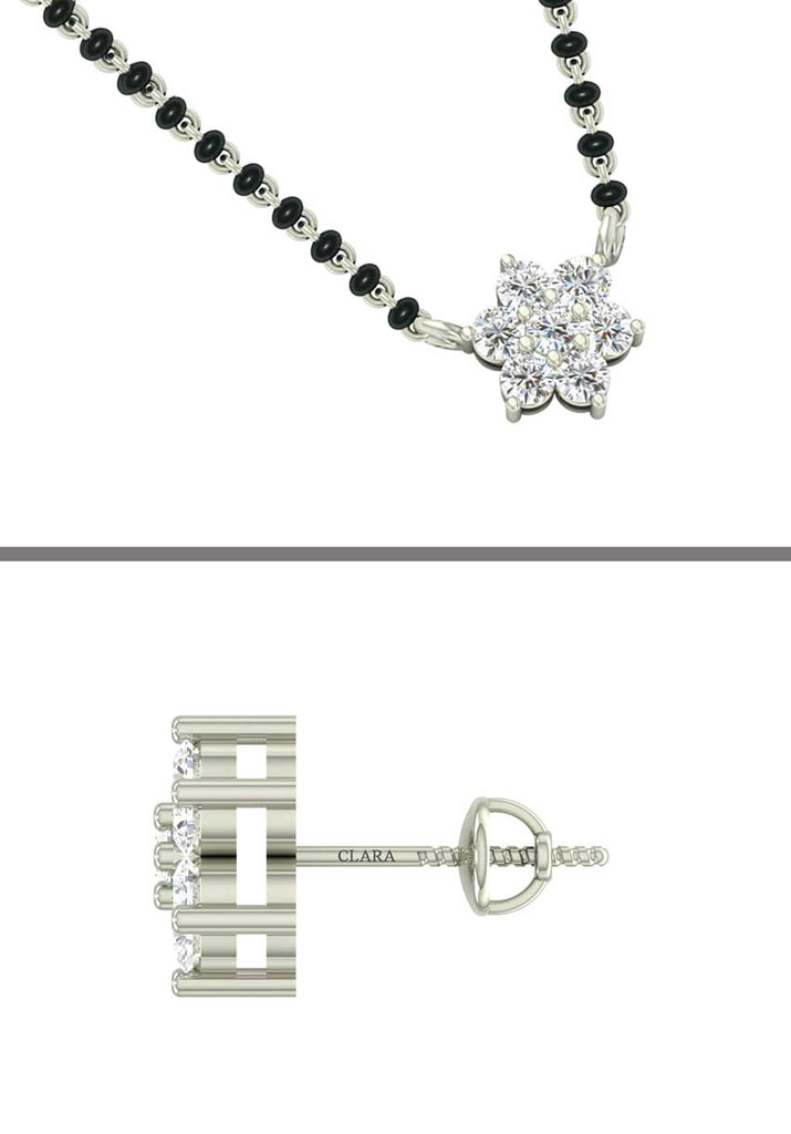 CLARA 925 Sterling Silver Star Mangalsutra Tanmaniya Pendant Earring Jewellery Set with Chain Gift for Women and Girls