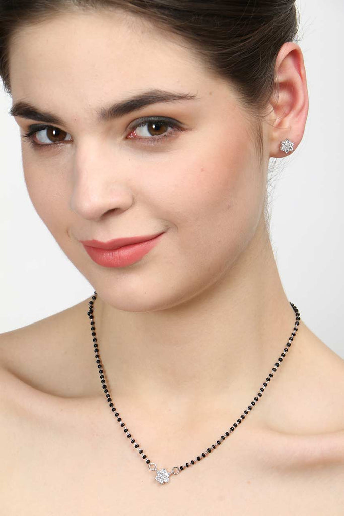 CLARA 925 Sterling Silver Star Mangalsutra Tanmaniya Pendant Earring Jewellery Set with Chain Gift for Women and Girls