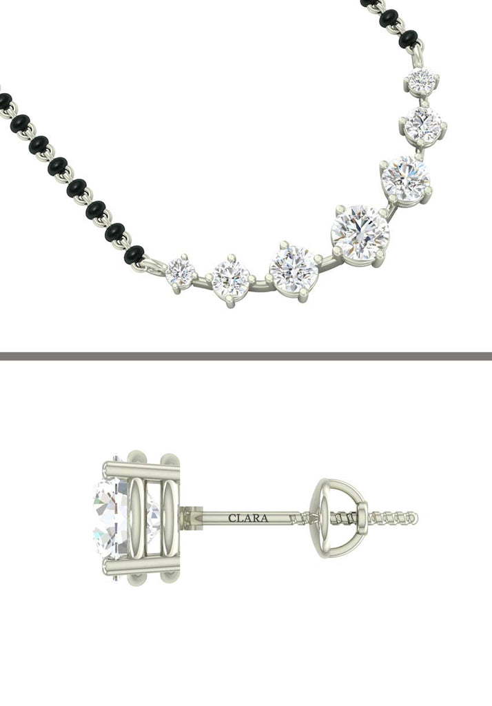 CLARA 925 Sterling Silver 7 Stone Mangalsutra Tanmaniya Pendant Earring Jewellery Set with Chain Gift for Women and Girls