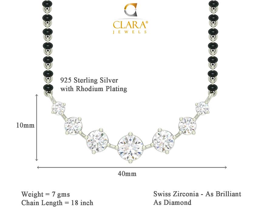 CLARA 925 Sterling Silver 7 Stone Mangalsutra Tanmaniya Pendant Earring Jewellery Set with Chain Gift for Women and Girls