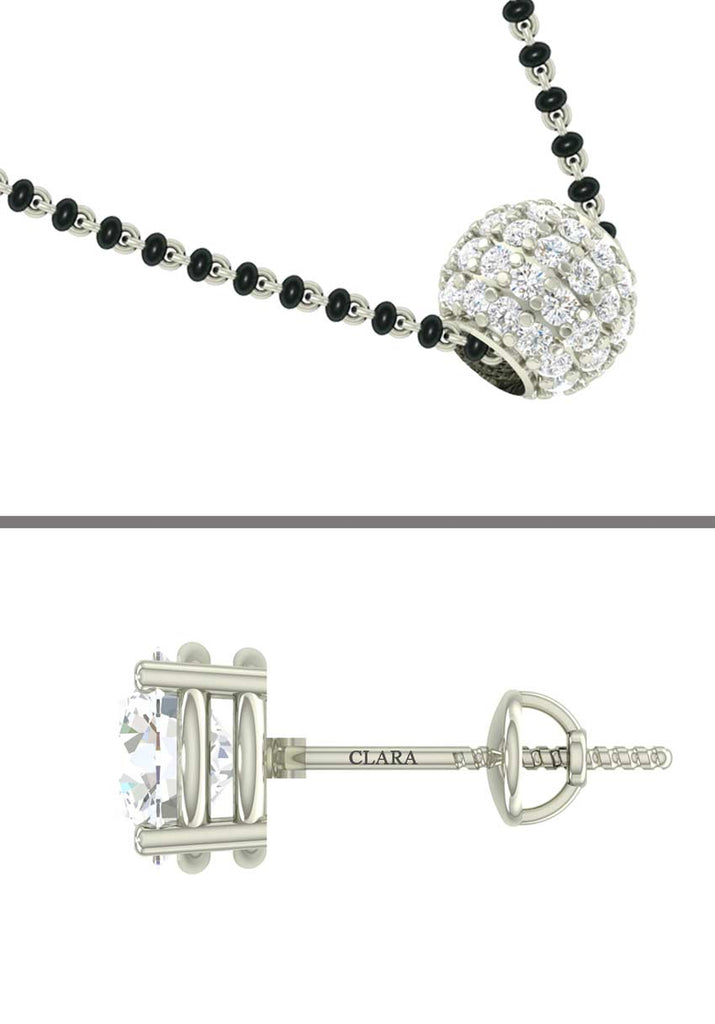 CLARA 925 Sterling Silver Ball Mangalsutra Tanmaniya Pendant Earring Jewellery Set with Chain Gift for Women and Girls