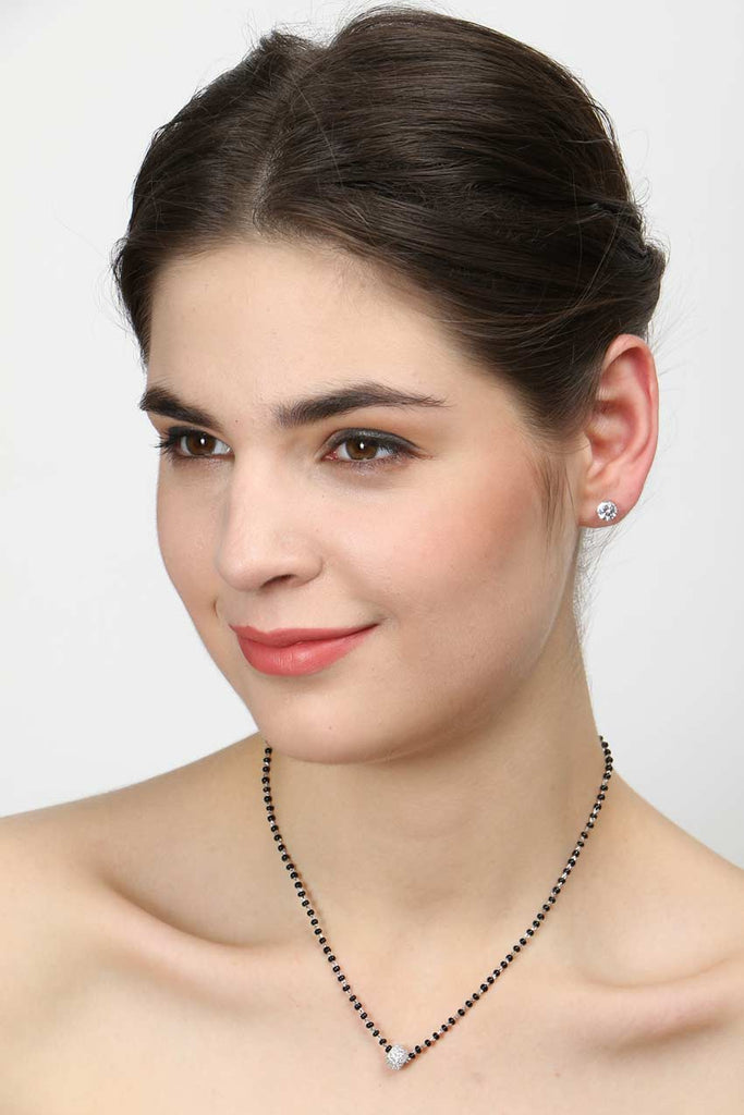 CLARA 925 Sterling Silver Ball Mangalsutra Tanmaniya Pendant Earring Jewellery Set with Chain Gift for Women and Girls