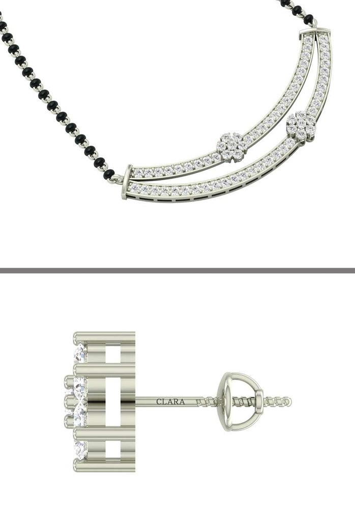 CLARA 925 Sterling Silver Ava Mangalsutra Tanmaniya Pendant Earring Jewellery Set with Chain Gift for Women and Girls