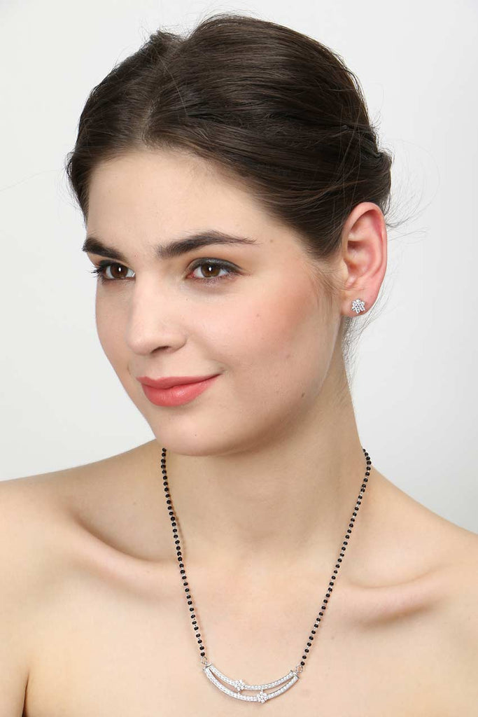 CLARA 925 Sterling Silver Ava Mangalsutra Tanmaniya Pendant Earring Jewellery Set with Chain Gift for Women and Girls