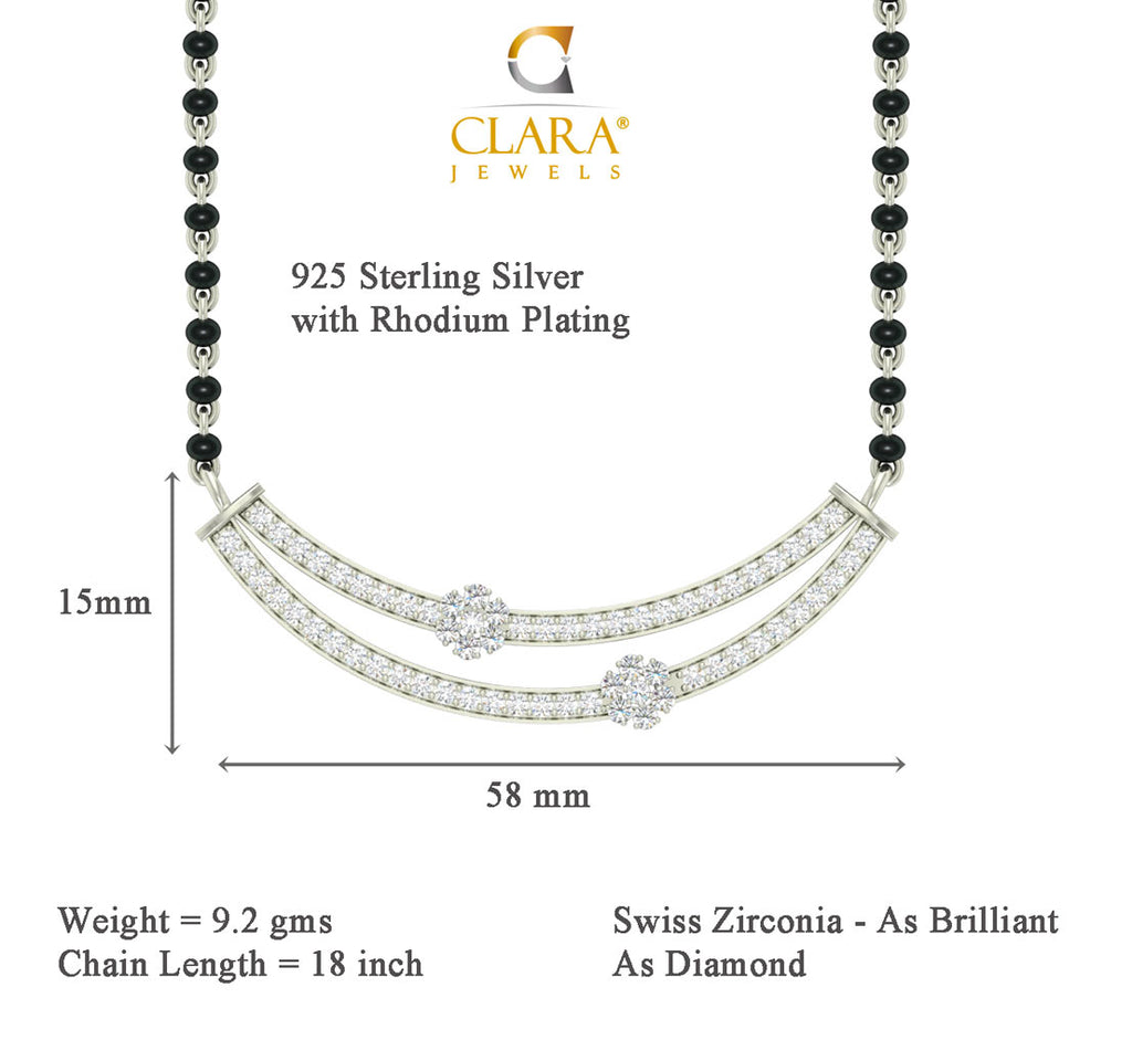 CLARA 925 Sterling Silver Ava Mangalsutra Tanmaniya Pendant Earring Jewellery Set with Chain Gift for Women and Girls