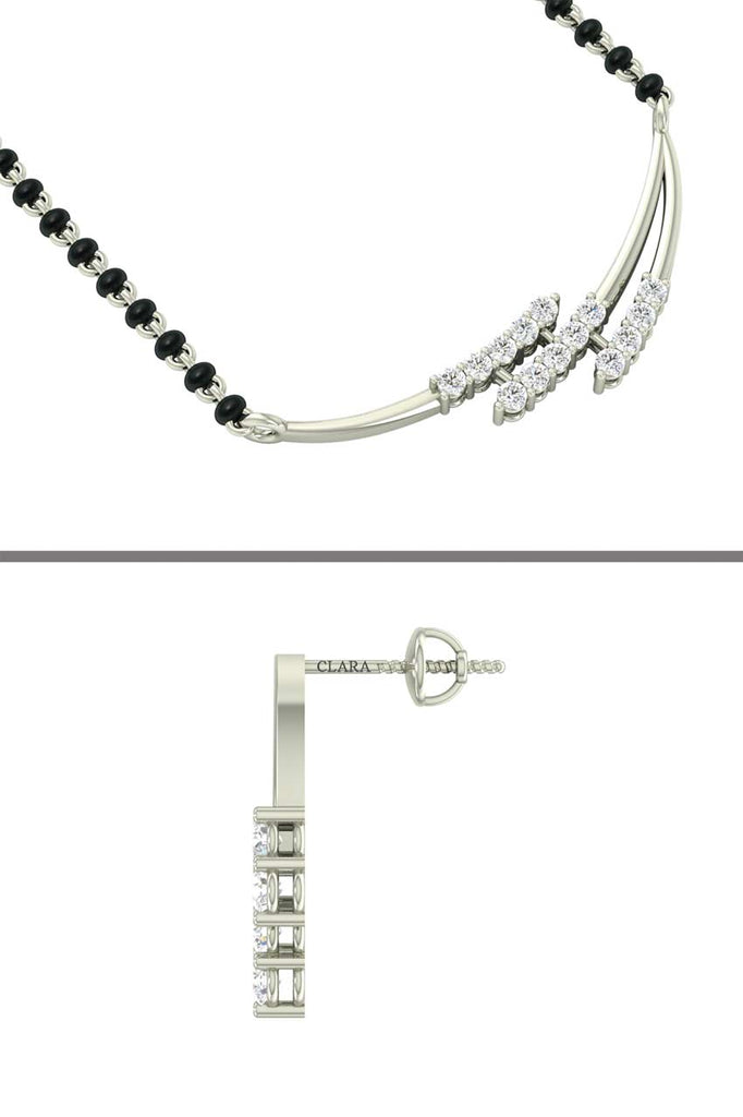 CLARA 925 Sterling Silver Isla Mangalsutra Tanmaniya Pendant Earring Jewellery Set with Chain Gift for Women and Girls