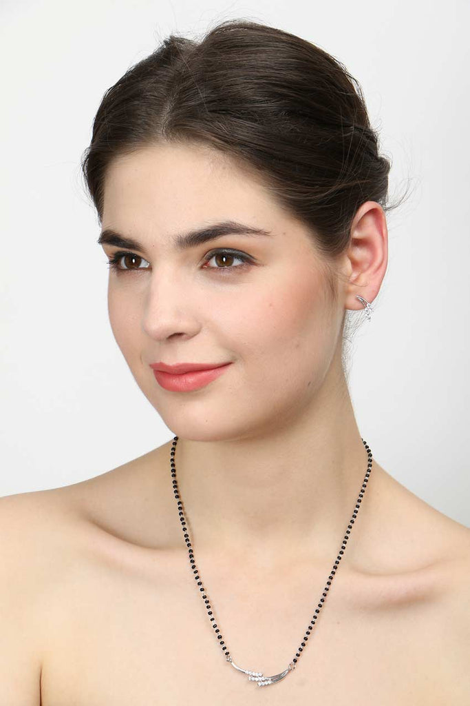 CLARA 925 Sterling Silver Isla Mangalsutra Tanmaniya Pendant Earring Jewellery Set with Chain Gift for Women and Girls