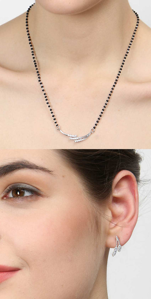 CLARA 925 Sterling Silver Isla Mangalsutra Tanmaniya Pendant Earring Jewellery Set with Chain Gift for Women and Girls