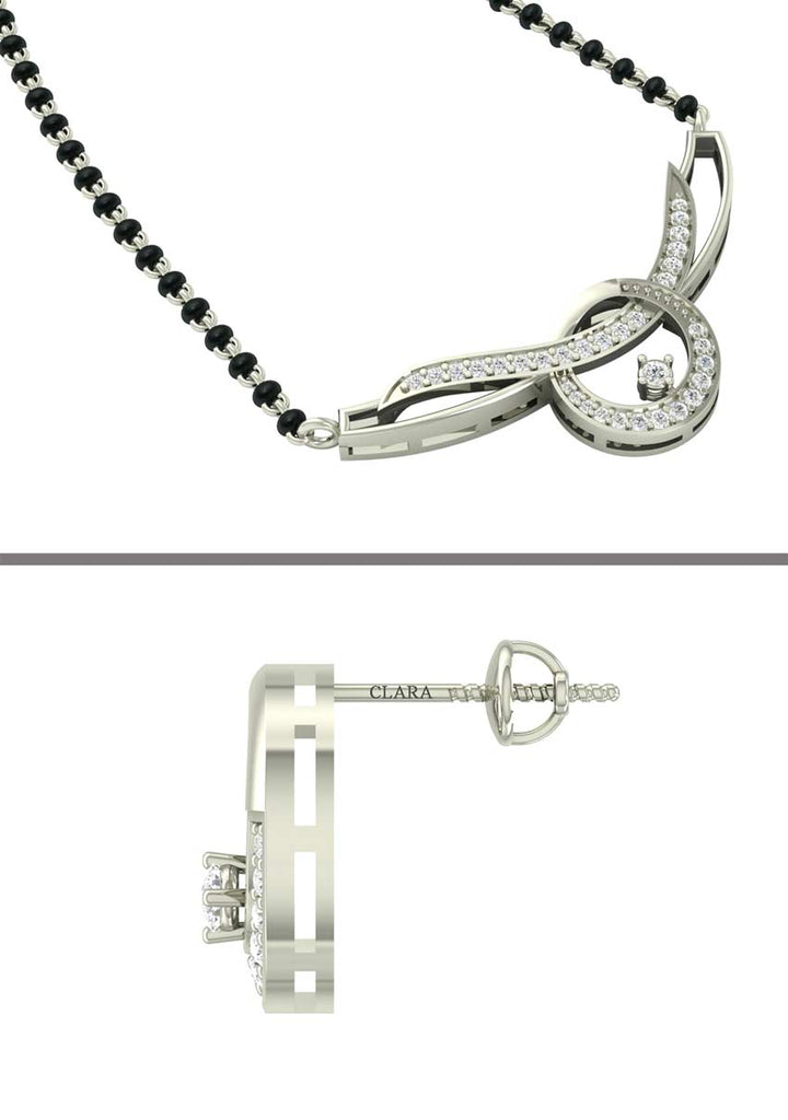 CLARA 925 Sterling Silver Evie Mangalsutra Tanmaniya Pendant Earring Jewellery Set with Chain Gift for Women and Girls