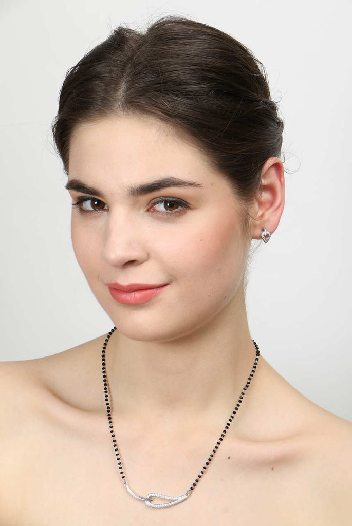 CLARA 925 Sterling Silver Stella Mangalsutra Tanmaniya Pendant Earring Jewellery Set with Chain Gift for Women and Girls