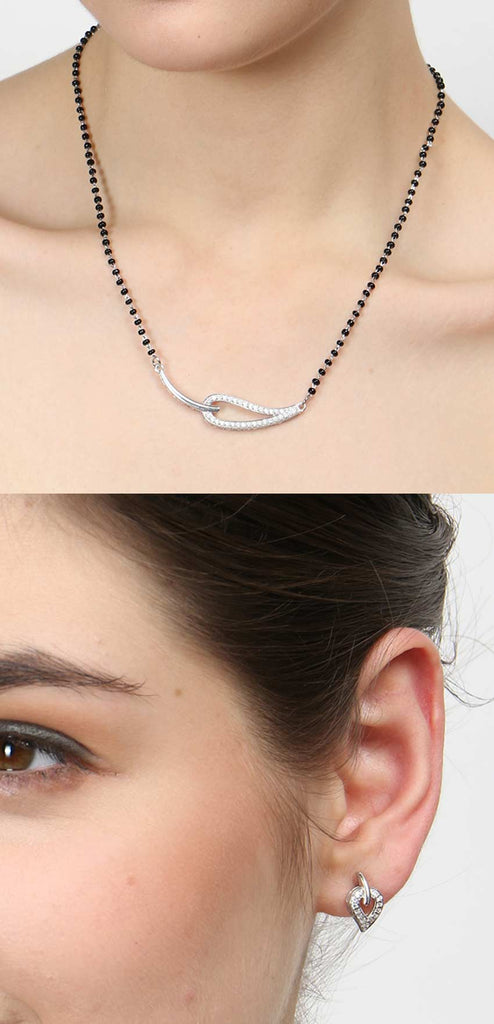 CLARA 925 Sterling Silver Stella Mangalsutra Tanmaniya Pendant Earring Jewellery Set with Chain Gift for Women and Girls