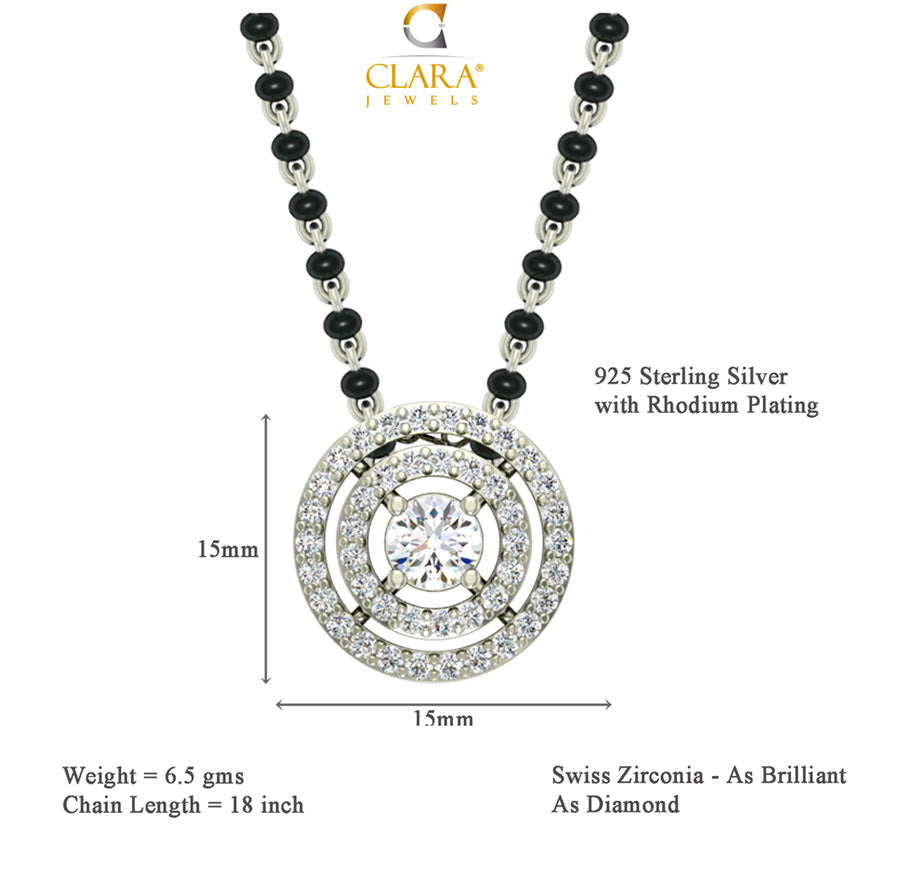 CLARA 925 Sterling Silver Halo Mangalsutra Tanmaniya Pendant Earring Jewellery Set with Chain Gift for Women and Girls