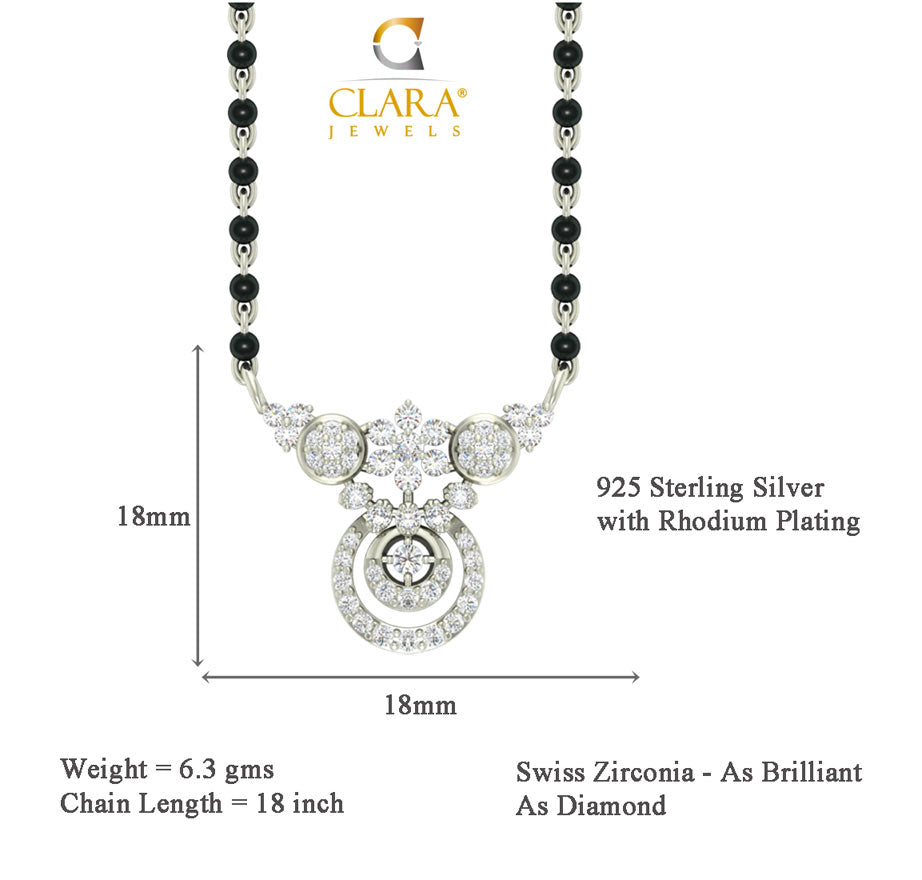 CLARA 925 Sterling Silver Aria Mangalsutra Tanmaniya Pendant Earring Jewellery Set with Chain Gift for Women and Girls