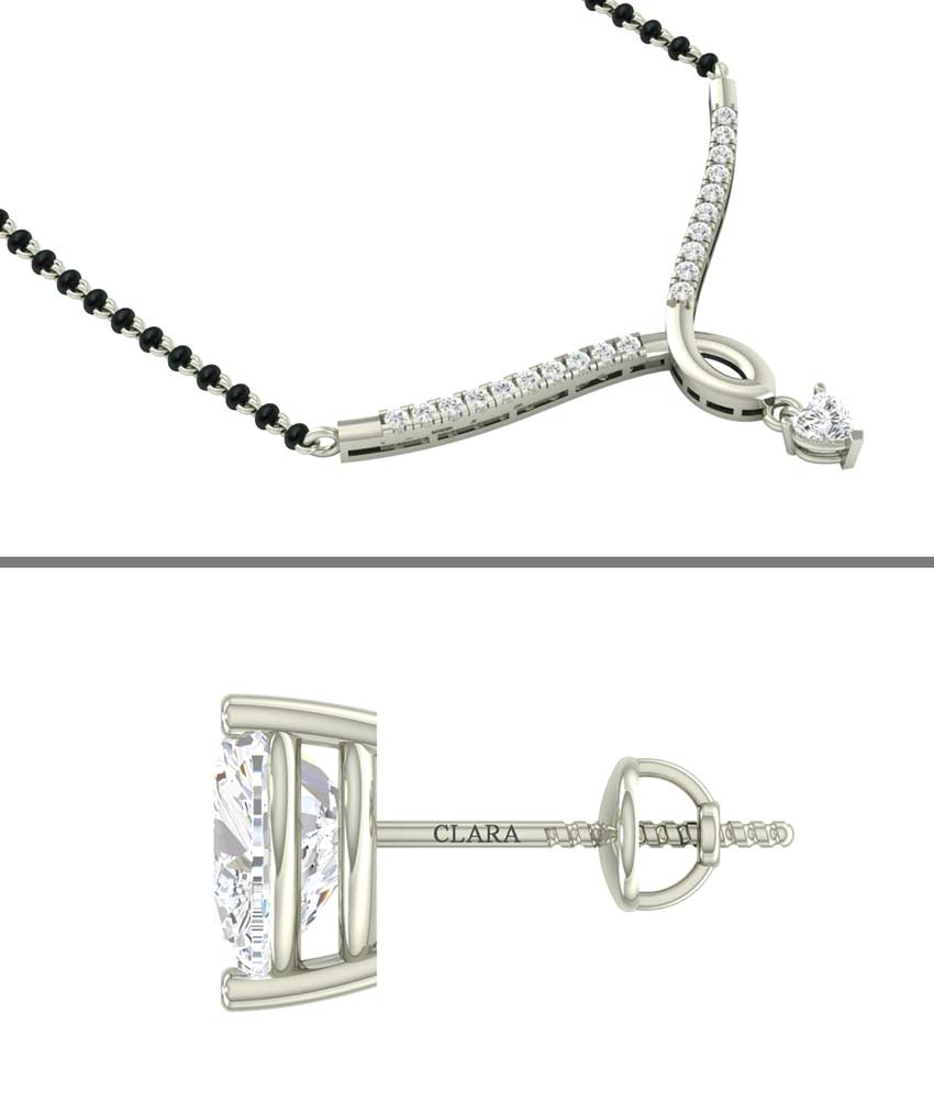 CLARA 925 Sterling Silver Mila Mangalsutra Tanmaniya Pendant Earring Jewellery Set with Chain Gift for Women and Girls