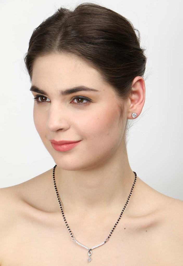CLARA 925 Sterling Silver Mila Mangalsutra Tanmaniya Pendant Earring Jewellery Set with Chain Gift for Women and Girls