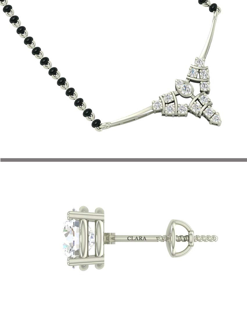 CLARA 925 Sterling Silver Alice Mangalsutra Tanmaniya Pendant Earring Jewellery Set with Chain Gift for Women and Girls