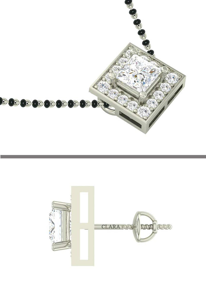 CLARA 925 Sterling Silver Princess Mangalsutra Tanmaniya Pendant Earring Jewellery Set with Chain Gift for Women and Girls