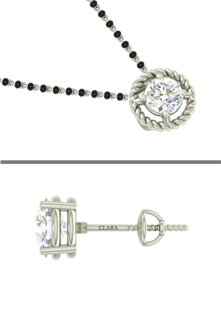 CLARA 925 Sterling Silver Rope Mangalsutra Tanmaniya Pendant Earring Jewellery Set with Chain Gift for Women and Girls