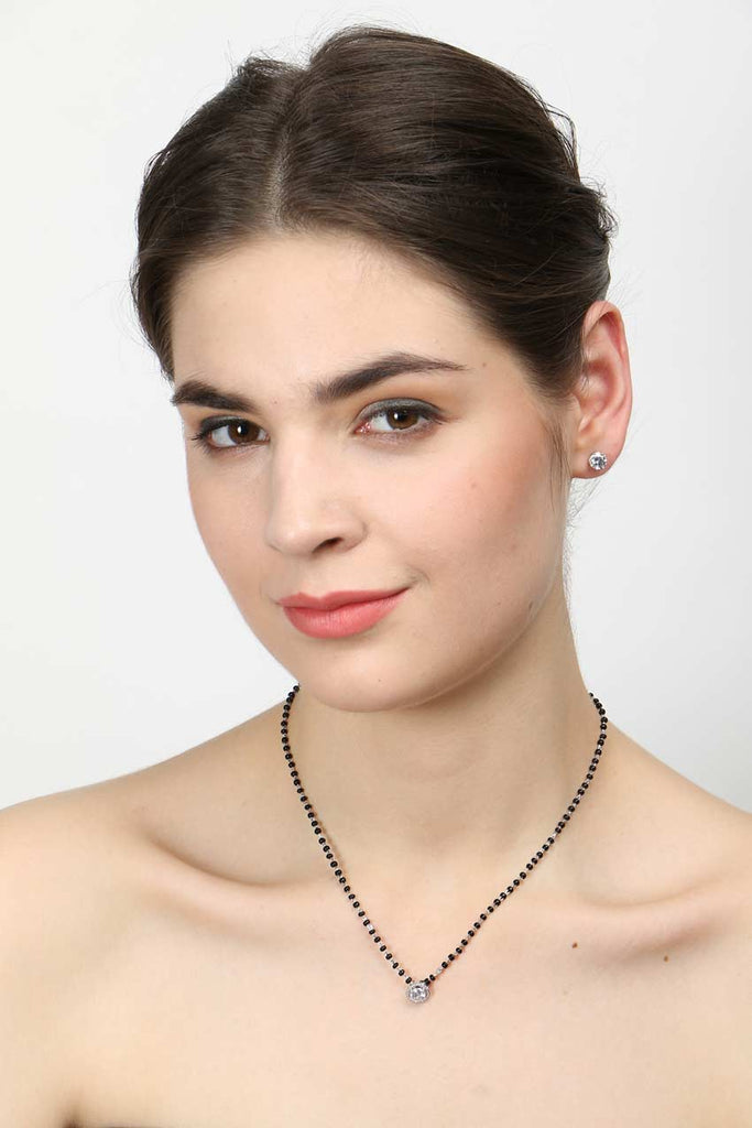 CLARA 925 Sterling Silver Rope Mangalsutra Tanmaniya Pendant Earring Jewellery Set with Chain Gift for Women and Girls